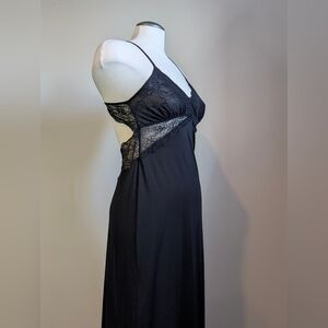 Black Lace Detail Dress Midi Maxi Low  Swing Slinky Formal Sleep Small Medium